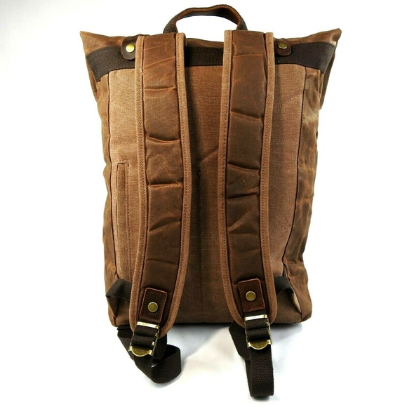 Waxed Canvas With Leather Trim Roll Top Backpack - Picture 4 of 8